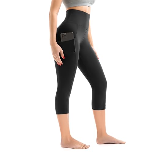 Capri Leggings with Pockets for Women - Large/X-Large - Black