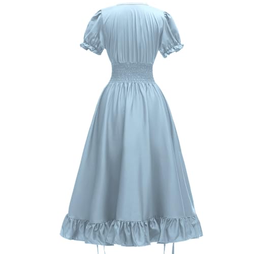 Renaissance Gothic Dress with Puff Sleeves - Sky Blue, Small