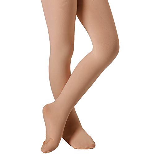 Ballet Tights for Girls - Thick Soft Footed Tights, 5-8 Years, Suntan