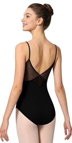 Women's Black Mesh V-Back Ballet Leotard Camisole Small Tegmk