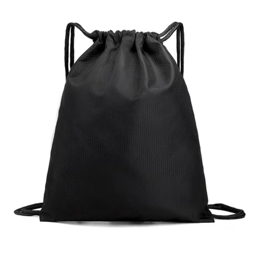 Waterproof Drawstring Backpack, Soccer-Texture Gym Sack - Black