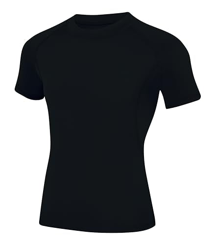 Runceptual Youth Boys Short Sleeve Compression Athletic Base Layer Shirt - Medium Black