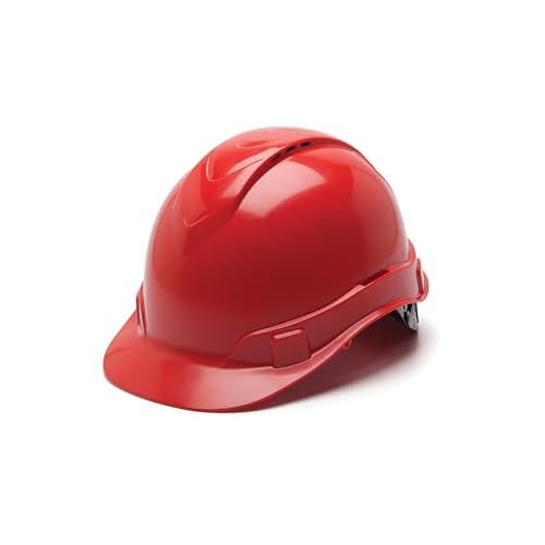 Pyramex Ridgeline Cap Style Hard Hat 4 Point Ratchet Vented Red