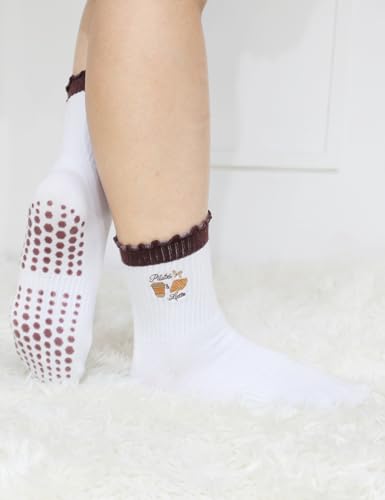 Non-Slip Pilates Grip Socks for Women - Athletic Yoga Barre Socks - Coffee