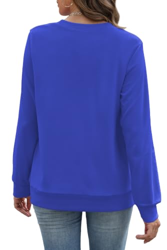 RUMIA Blue Large Crewneck Sweatshirt for Women with Pocket, Fall Long Sleeve Top