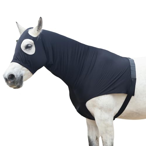 LEAFOREST Horse Slinky Hood with Zipper - Black Large Stretch Mane Cover