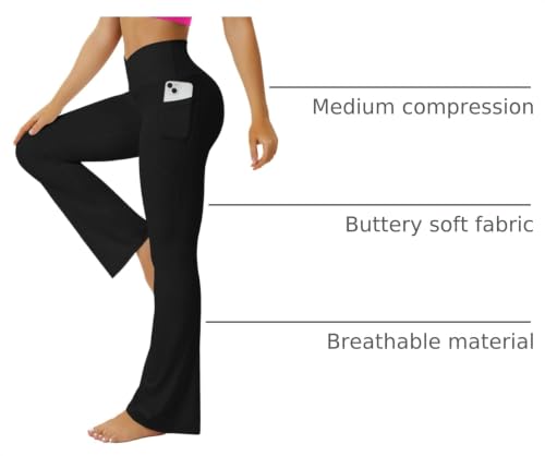 Flare Yoga Pants for Women with Pockets - Black, Large