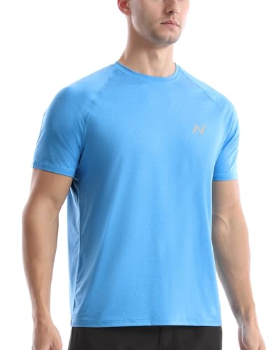 UPF 50+ Swim Shirt for Men - Quick Dry Short Sleeve Rash Guard - Large / Light Flowers Grayish Blue