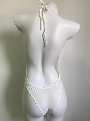 JasmyGirls Sexy White One-Piece Swimsuit Bodysuit, Sheer Mesh, High Cut (Small-Medium)