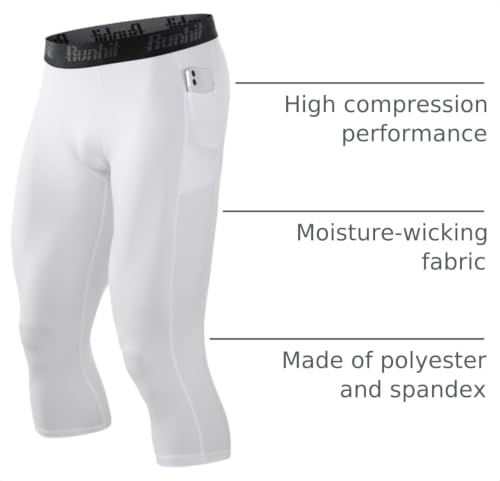 Men's 3/4 Compression Pants with Pockets - White, 3X-Large