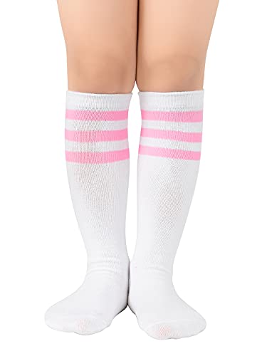 Knee High Toddler Soccer Socks - White & Pink, 3-6 Years