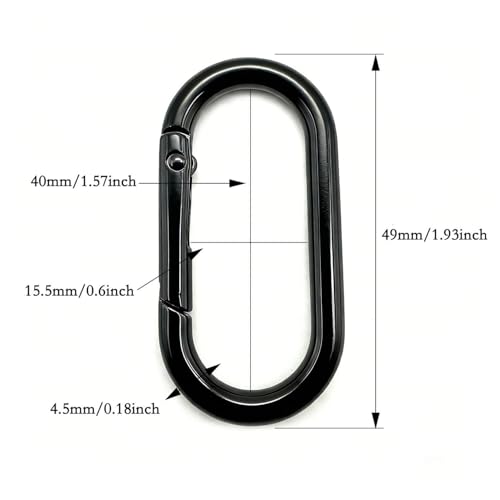 10 Pack 1.57 Inch Oval Metal Carabiner Clips - Black