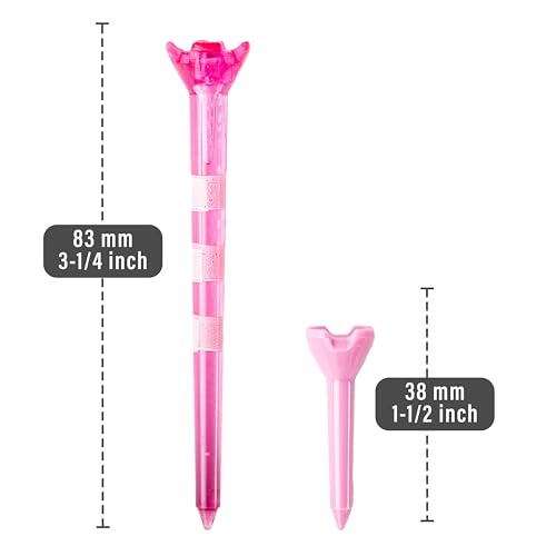 Zario Pink 3-1/4in & 1-1/2in Golf Tees Combo - Near Unbreakable, 4-Prong, Height Stripes
