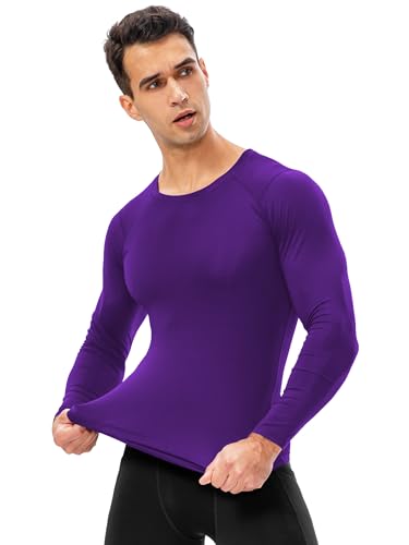 Men's Compression Long Sleeve Athletic Shirt - Cool Dry Purple, Large