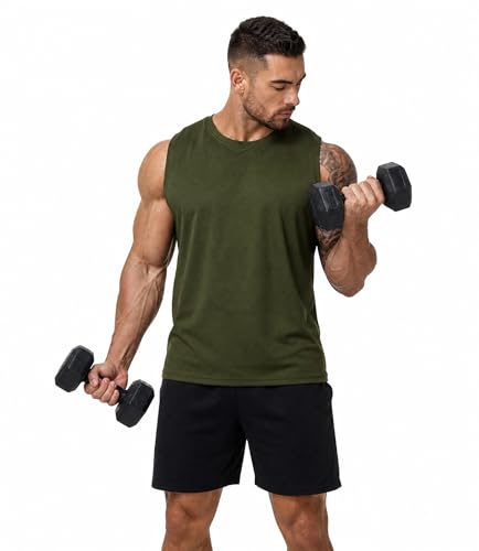 Kinglaman 1/4 Pack Men's Dry Fit Tank Tops Sleeveless Workout Shirts – 4 Colors XS-XL