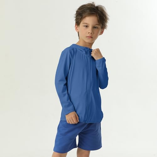 Kids UPF50+ Sun Protection Hoodie Jacket for Boys and Girls – 5-6 Years, Blue