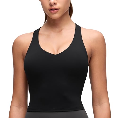 CRZ YOGA Butterluxe V Neck Crop Tank Top for Yoga Medium Black