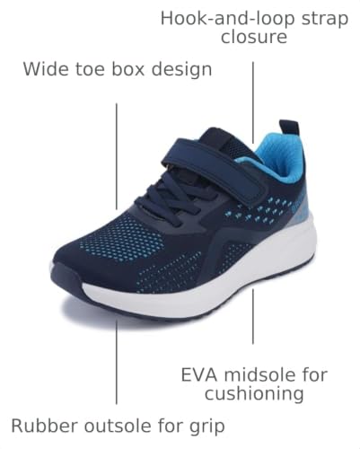 BRONAX Kids Wide Toe Box Tennis Shoes for Boys & Girls Dark Blue 4W