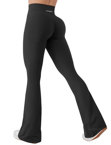 YEOREO SoftHue Women Workout Mini Flare Leggings 32.5" Inseam, Small, Black