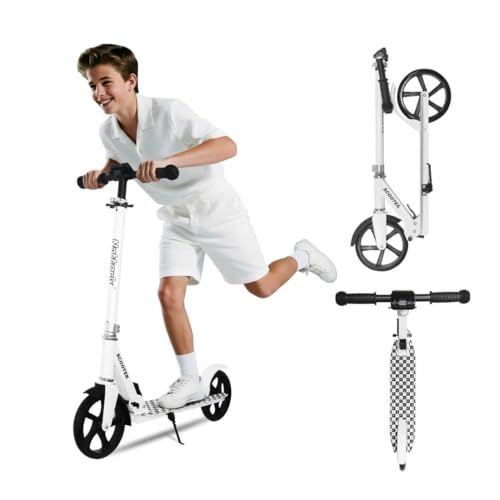 Nattork White Kids & Teen Adjustable Folding Kick Scooter with Large Wheels