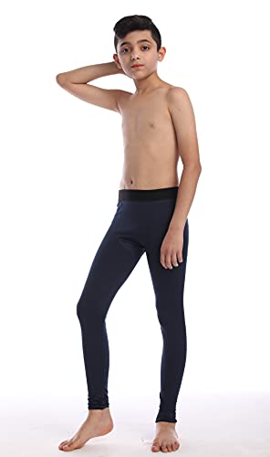 Boys Athletic Compression Pants - Thermal Soccer Hockey Tights - 10 Navy