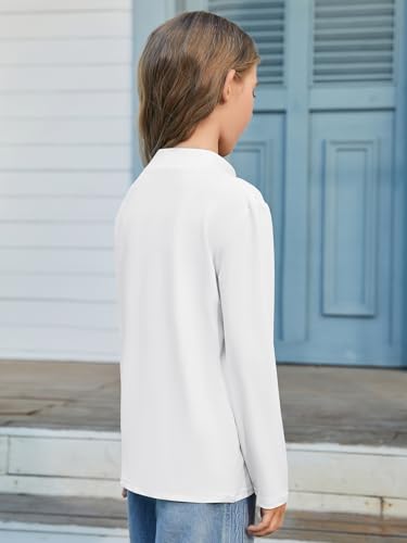 Girls Mock Neck Long Sleeve Active Layer Top - White, 7-8 Years