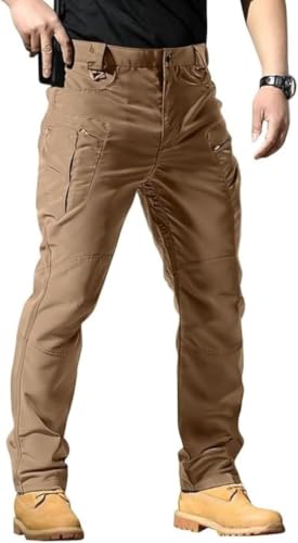 Men's Waterproof Stretch Tactical Cargo Pants - Lightweight, Large / X5-Brown