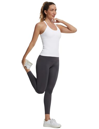 Seamless Workout Tank Top with Built-in Bra - Soft Ribbed Y-Back