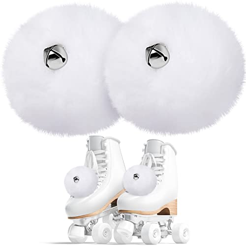 Roller Skate Pom Poms with Bells - 8 cm White Fluffy Balls