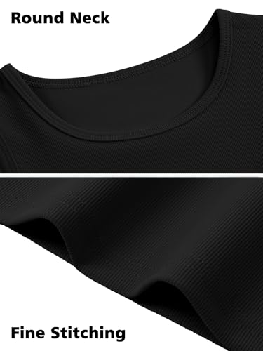 Kids Athletic Tank Top - Sleeveless Ribbed Crop Top, 9-10 Years / Black