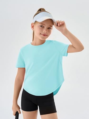 Girls Athletic Shirt - Short Sleeve, Size 9-10 Years, Turquoise