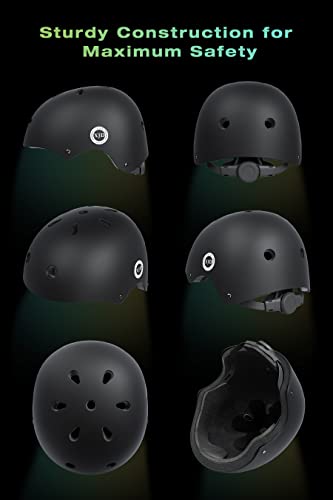 Kids Bike Helmet Set for Ages 3-14, Black & Medium Size with Protective Pads