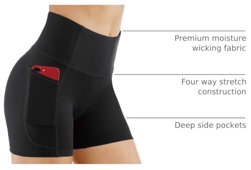 High Waist Yoga Shorts for Women - Tummy Control Athletic Shorts with Pockets