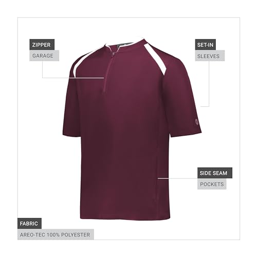 Holloway Clubhouse Short Sleeve Pullover Cage Jacket XL Maroon/White - Stretch Mesh, Quarter Zip, Low Profile Collar