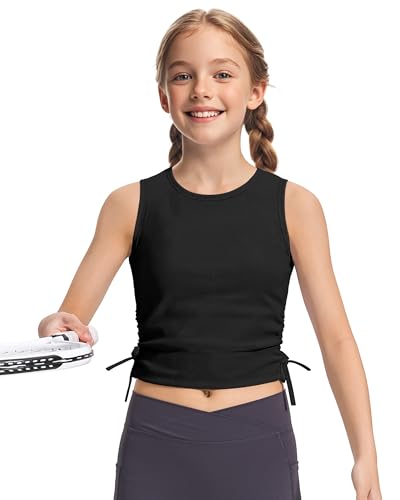 Girls Athletic Ribbed Knit Crop Tank Top - 9-10 Years Black