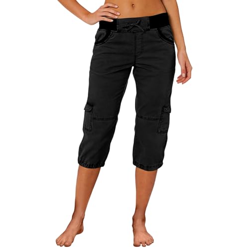 Quick Dry Cargo Capris for Women with Pockets - X-Large Black