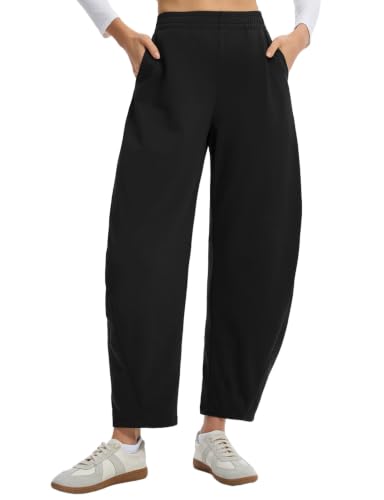 Baleaf Women's 27" Fleece-Lined Wide Leg Winter Pants Black Medium