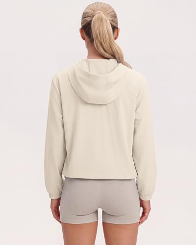 Women's Lightweight Athletic Workout Hoodie - Full Zip Jacket, Medium Beige