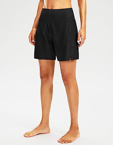Women's 7" High Waisted Swim Board Shorts - Quick Dry with Pockets
