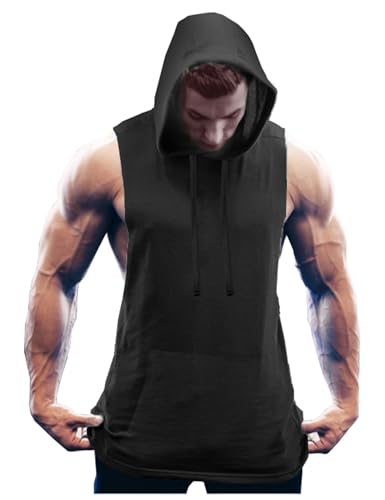 COOFANDY Men's Workout Hooded Tank Tops Bodybuilding Muscle Cut Off T
