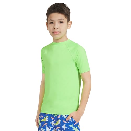 Lands' End Boys' UPF 50+ Short Sleeve Rash Guard Sun Tee, Small, Green Gecko