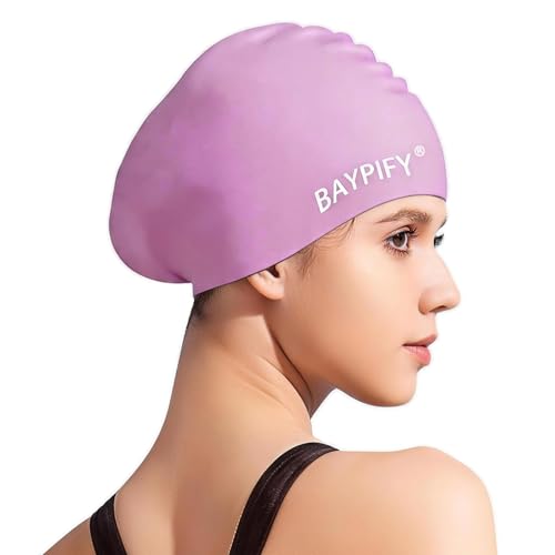 Silicone Swim Cap for Long Hair - 2 Pack, Purple