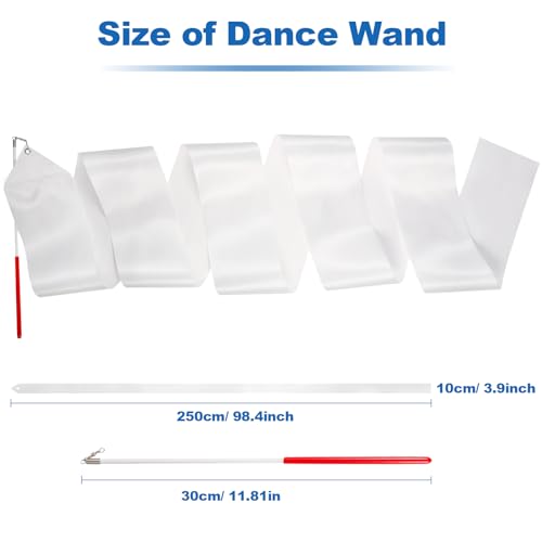 8.2 Ft Dance Ribbon Wand Set - 2 Pack White Streamers for Kids