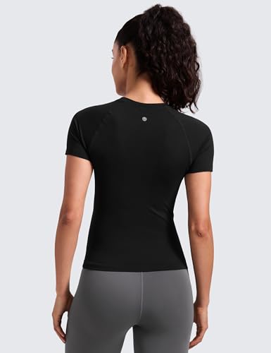 CRZ YOGA Seamless Waist-Length T-Shirt for Yoga - Medium Black