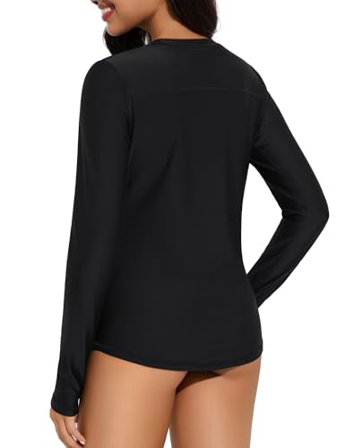 Long Sleeve Rash Guard Swim Shirt - UPF 50+ UV Protection - Black, Large