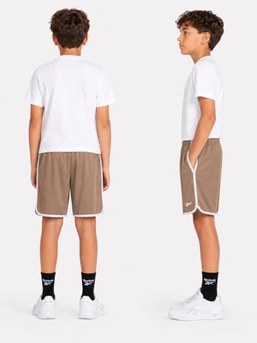 Reebok Boys Breathable Mesh Athletic Shorts Basketball Running 10-12 Black/Taupe White Panel 1 or 2 Pack