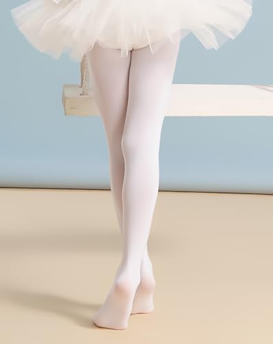 Super Soft Ballet Tights for Girls - White, 4-6 Years