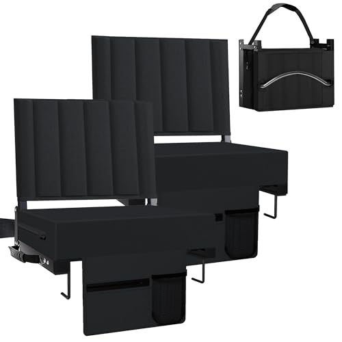 Padded Stadium Seat with Back Support & Cup Holder - Black, 2 pcs