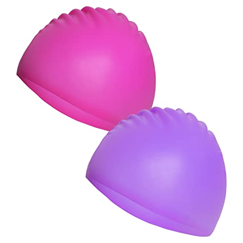 Kids Silicone Swim Cap - 2 Pack Waterproof Bath Caps for Ages 3-15 - Rose Red & Purple