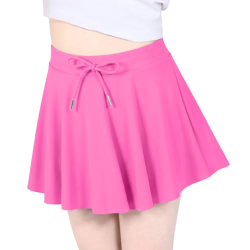 Girls Tennis Skirt Athletic Skort with Pocket - Hot Pink, 9-10 Years